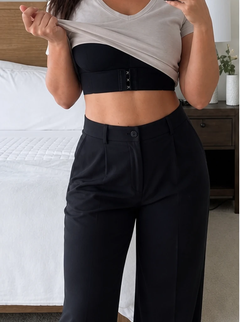 Adult woman wearing the Mossway bra in a mirror view
